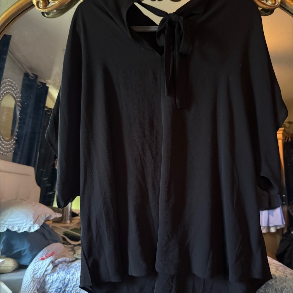 SHEIN tie neck elegant Black Blouse - Picture 3 of 9